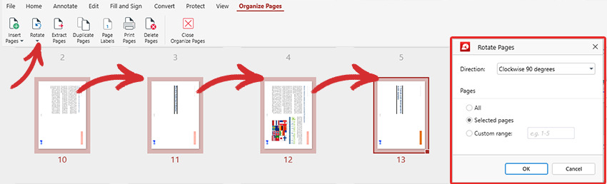 rotating pages in PDF Extra