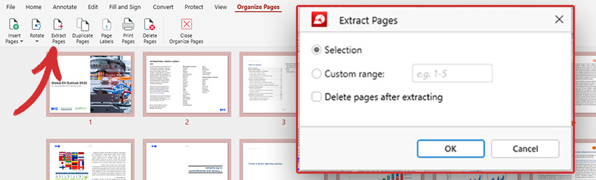 extracting pages in PDF Extra