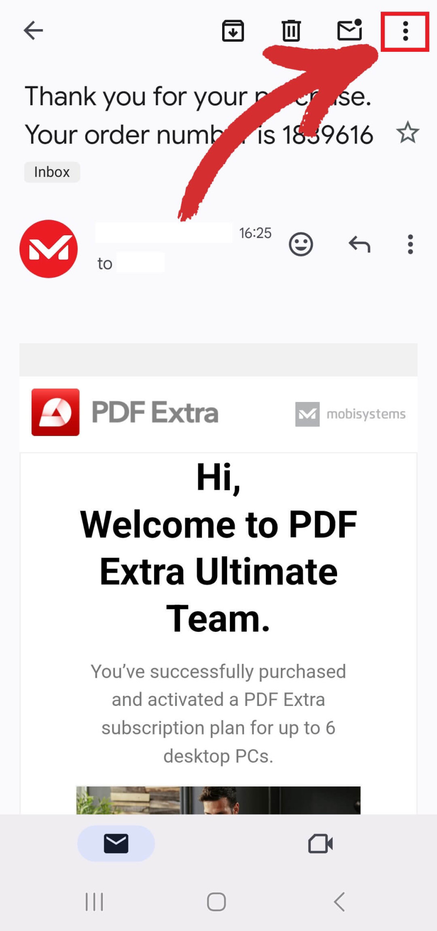 Saving an email as PDF on Gmail for Android - step 2