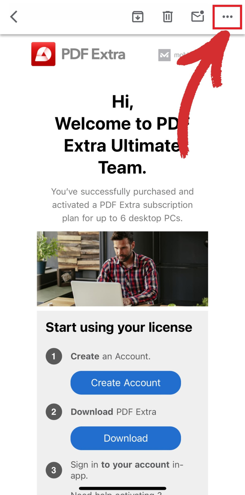 Saving an email as PDF on Gmail for iOS - step 2