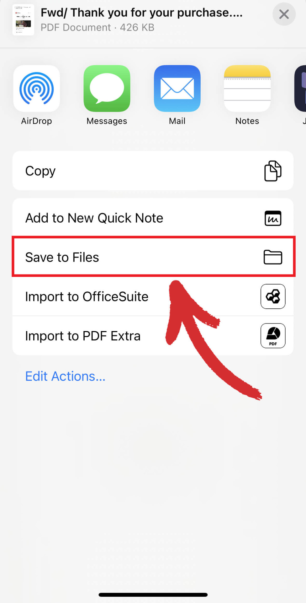Saving an email as PDF on Gmail for iOS - step 5