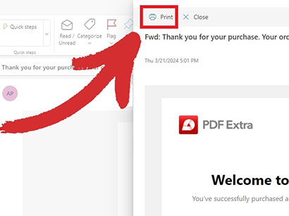 Saving an email as PDF on the web version of Outlook - step 3